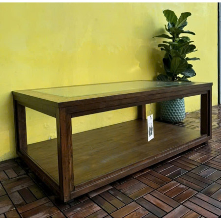 Amini : Bàn Sofa Mặt Bàn Kính Cường Lực - Nâu Rustic 